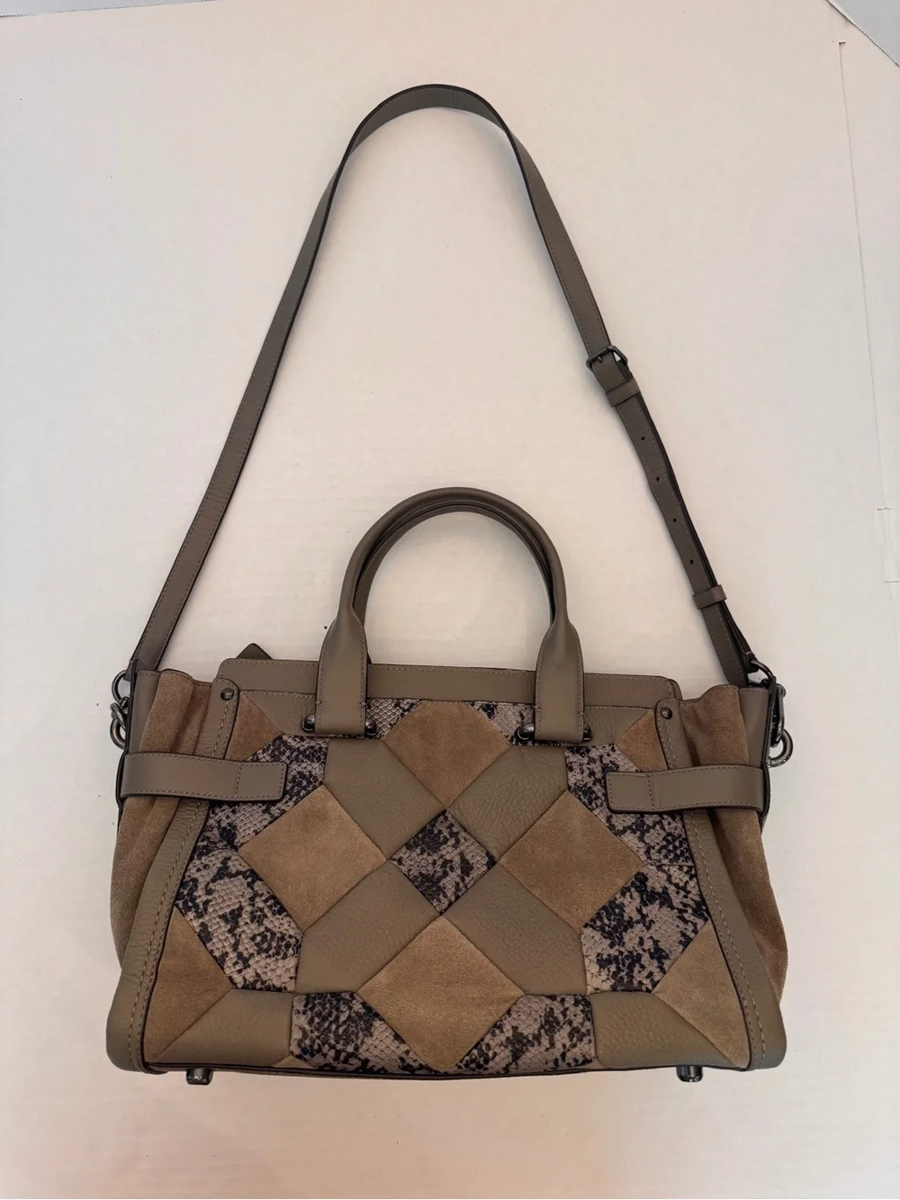 Coach Swagger Patchwork Satchel Purse Snakeskin Quilted Leather Suede NWOT ES
